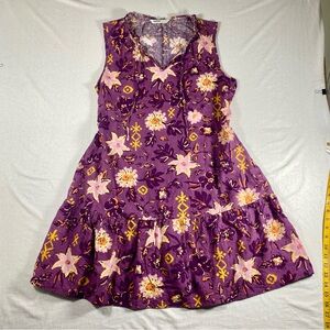 SONOMA Goods For Life A-Line Dress Purple Floral V-Neck Sleeveless Knee L Linenx